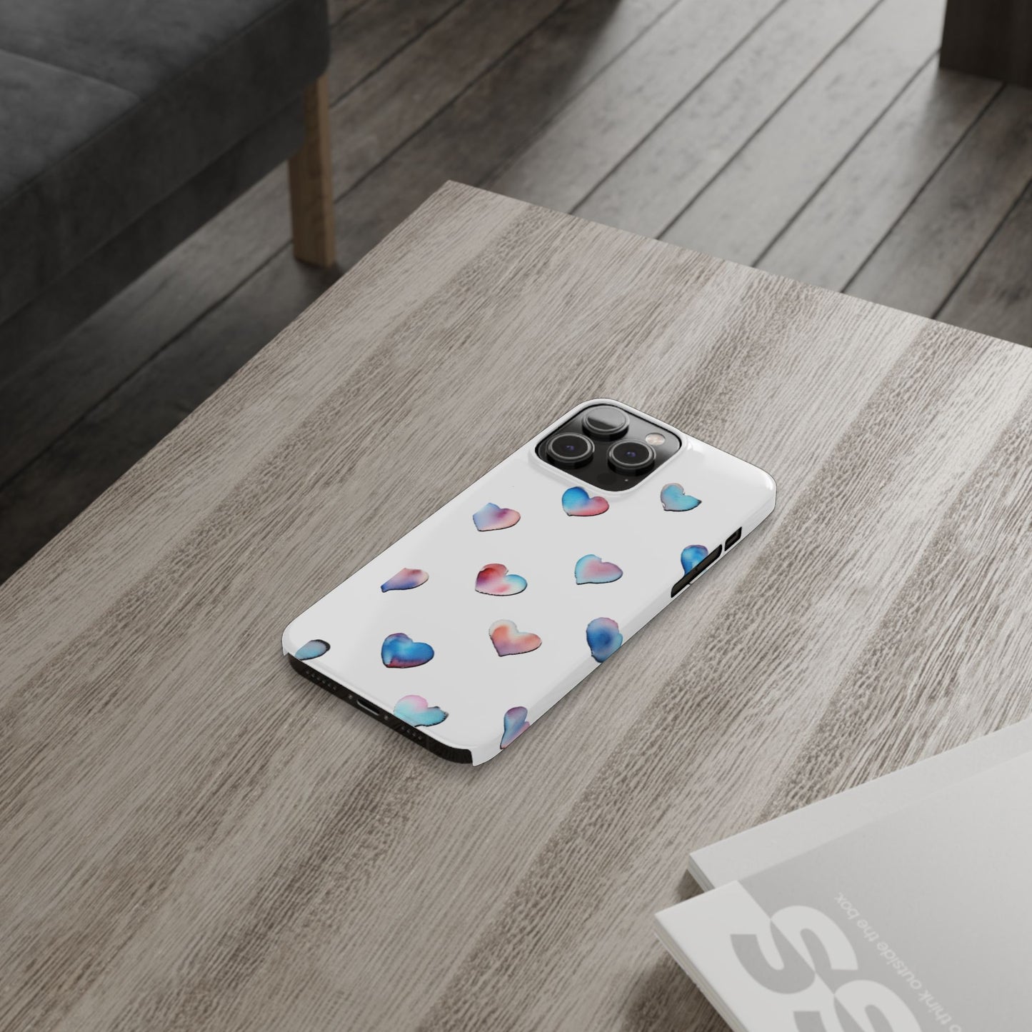 Slim Phone Cases - Hearts (White)