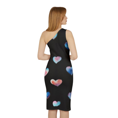 Shoulder Dress - Hearts - (Black)