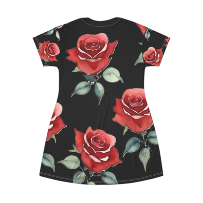 T-Shirt Dress - Roses - Nightgown (Black)