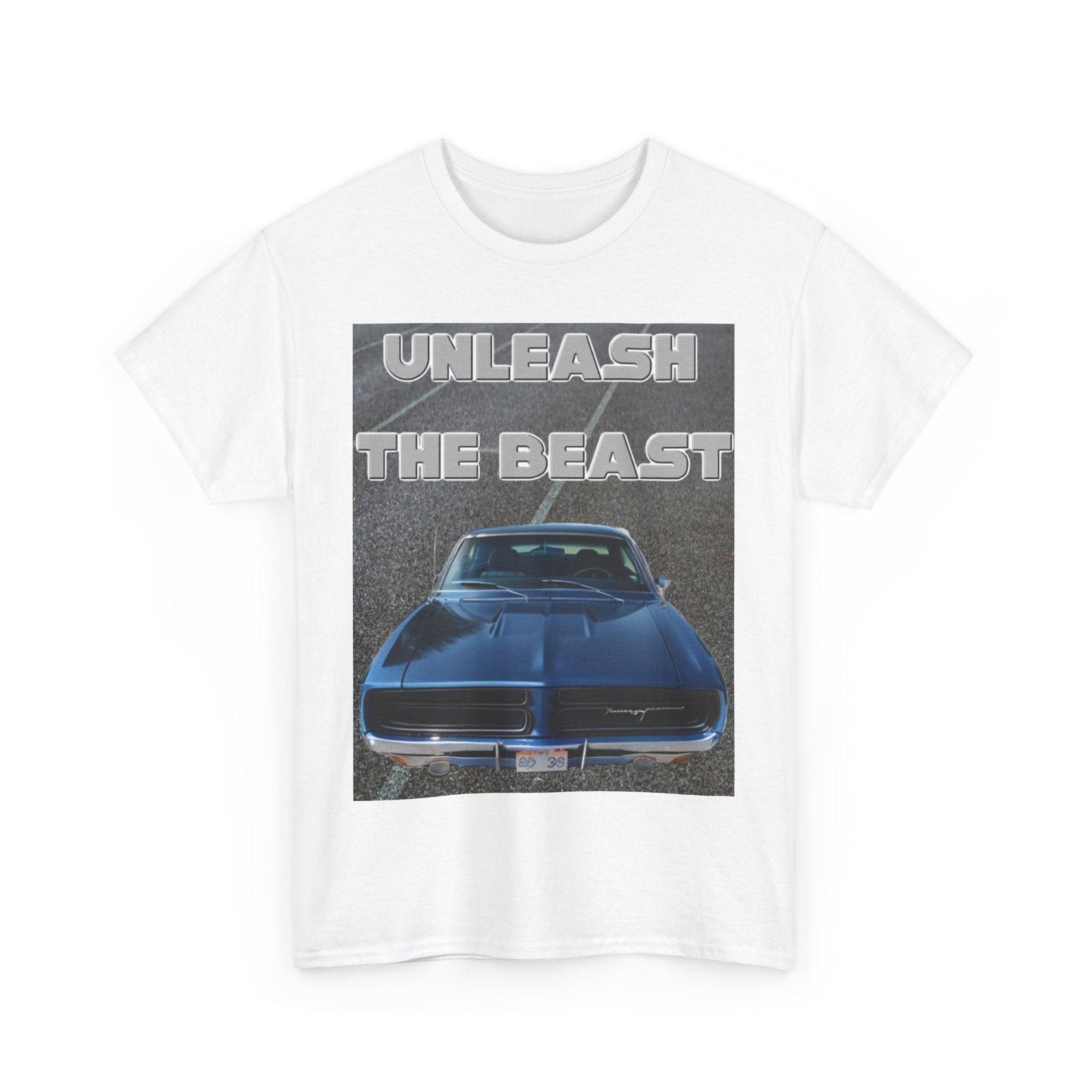 Unleash The Beast Classic Cars Blue Hood - Unisex Heavy Cotton T-Shirt