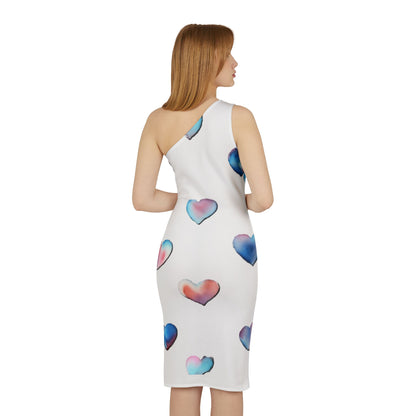 Shoulder Dress - Hearts - (White)