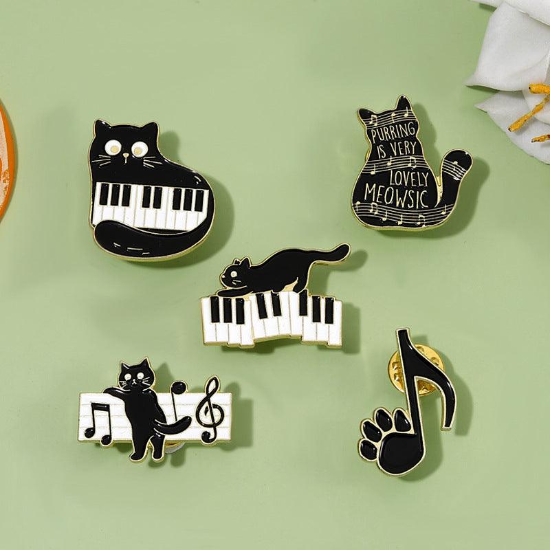 Cute Black Cat Piano Notes Brooch - Better Mode