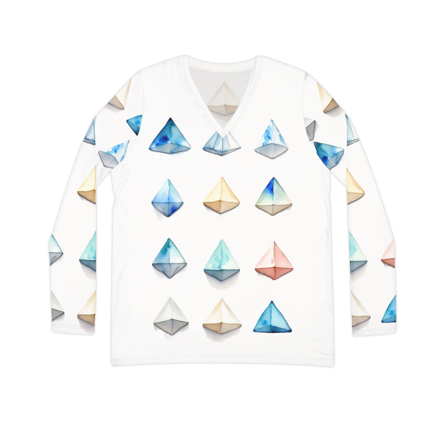 Triangle Pattern Women's Long Sleeve V-neck Shirt