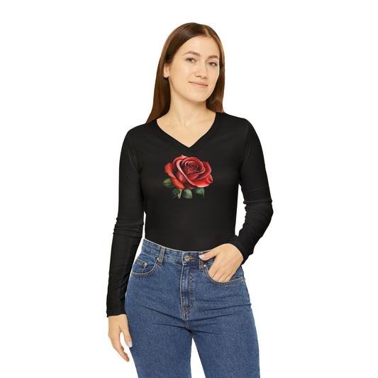 Women's Rose Long Sleeve V-neck Shirt