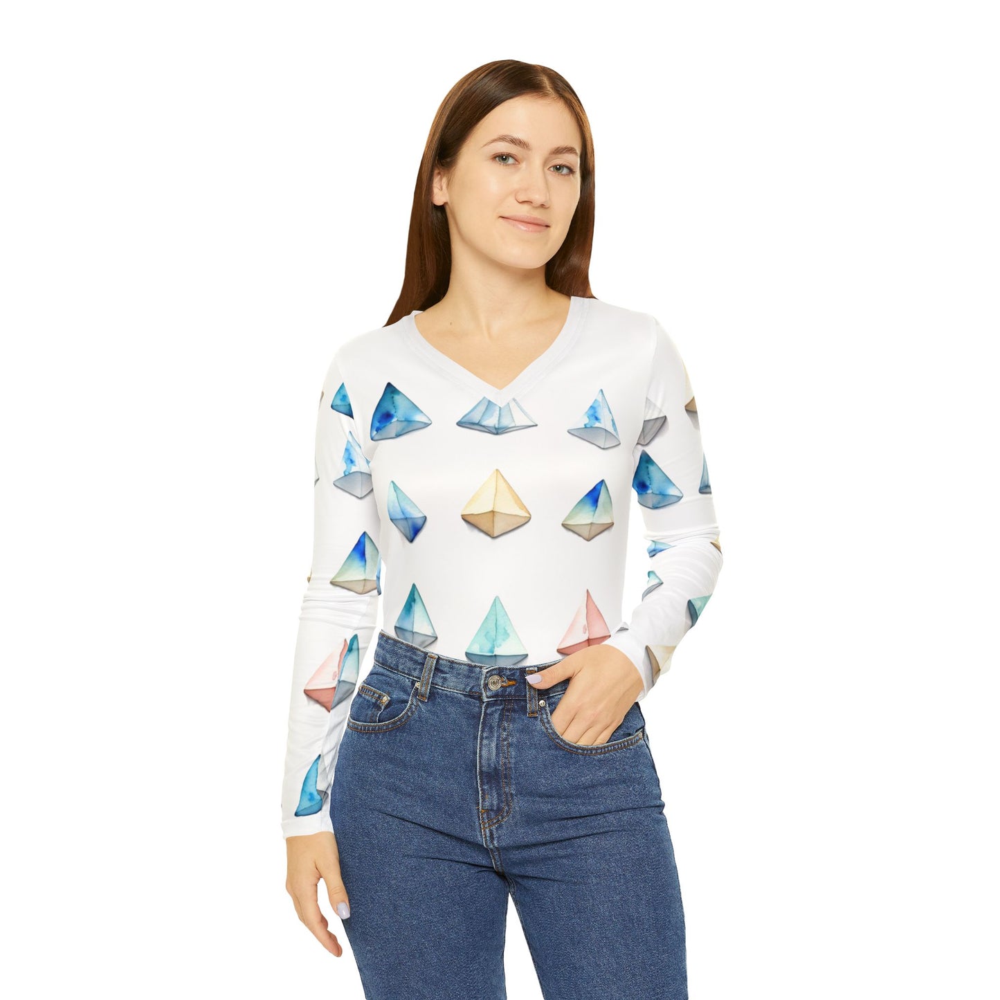 Triangle Pattern Women's Long Sleeve V-neck Shirt