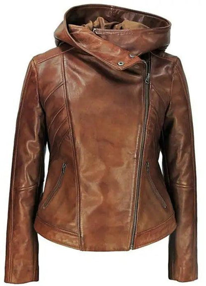 Women's Hooded Leather Jacket