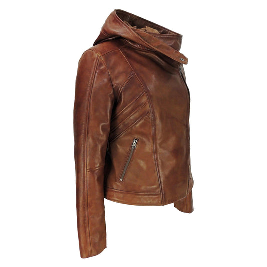 Women's Hooded Leather Jacket