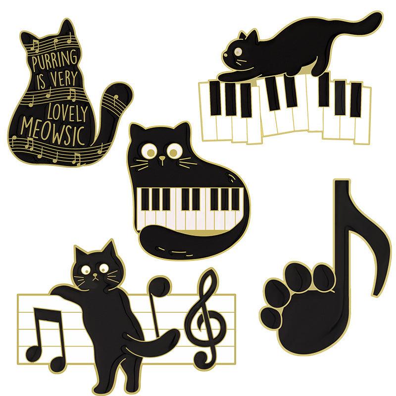 Cute Black Cat Piano Notes Brooch - Better Mode