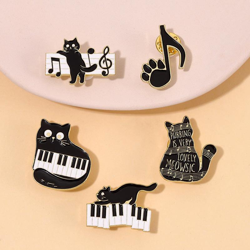 Cute Black Cat Piano Notes Brooch - Better Mode