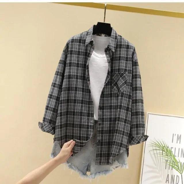 Oversized Women's Plaid Shirt Jacket